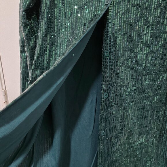 Sequin Collared Button Down Shirt Dress - Green - Picture 10 of 10